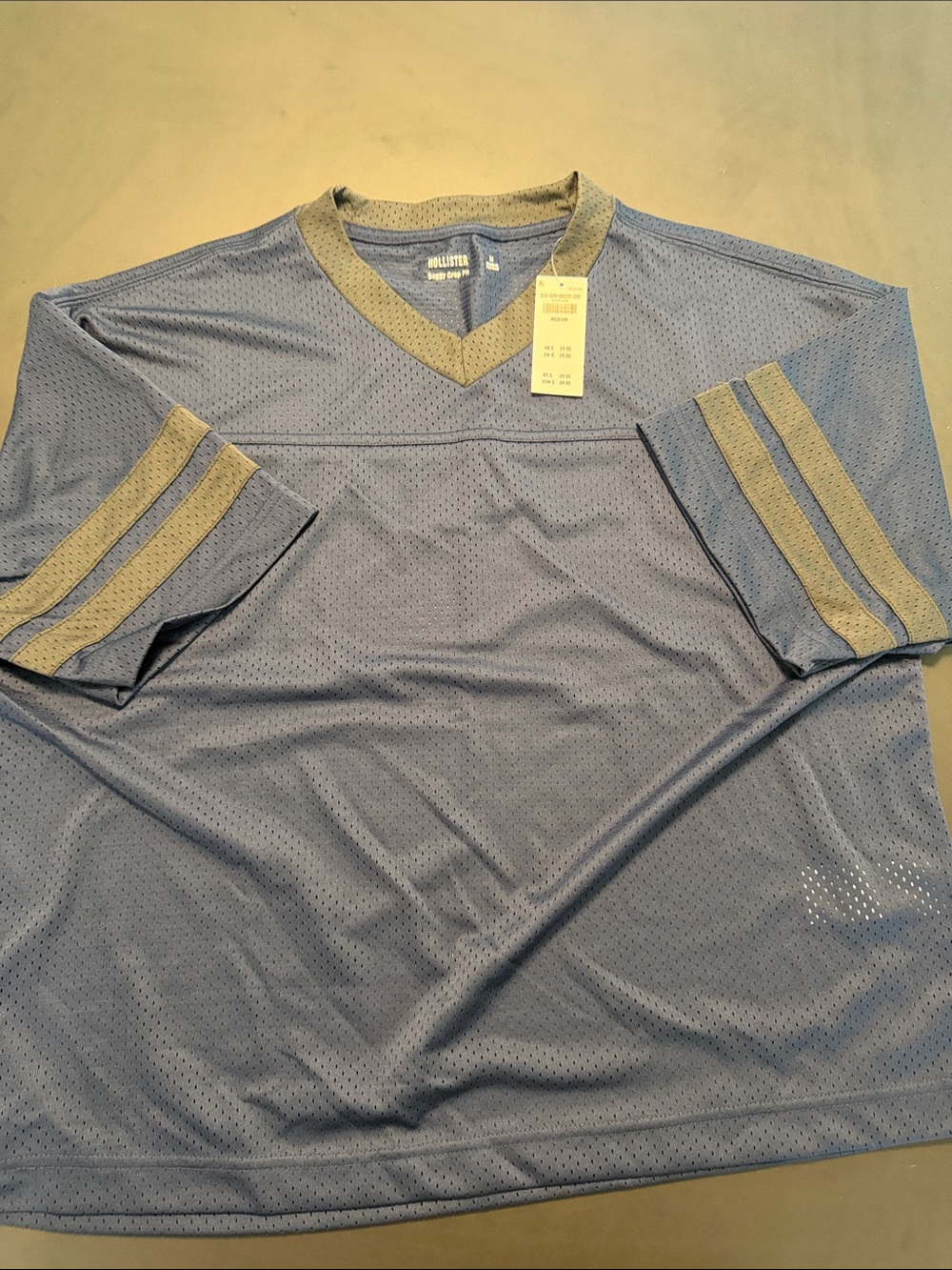 Hollister Men's Light Blue Mesh V-Neck with Gray Trim